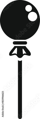 Lollipop candy with a round shape and a stick in black and white silhouette