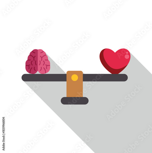 Brain and heart icons balancing on a scale, representing logic and emotion in decision making