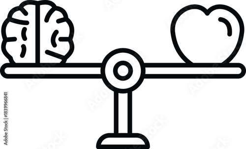 Brain and heart symbols showing balance between logic and emotion on a medical scale