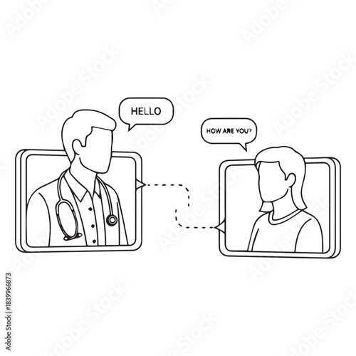 Online Cardiology Doctor Patient Telemedicine Silhouette