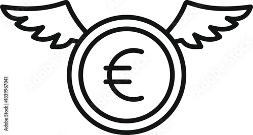 Euro coin with wings flying concept for finance, spending, and inflation