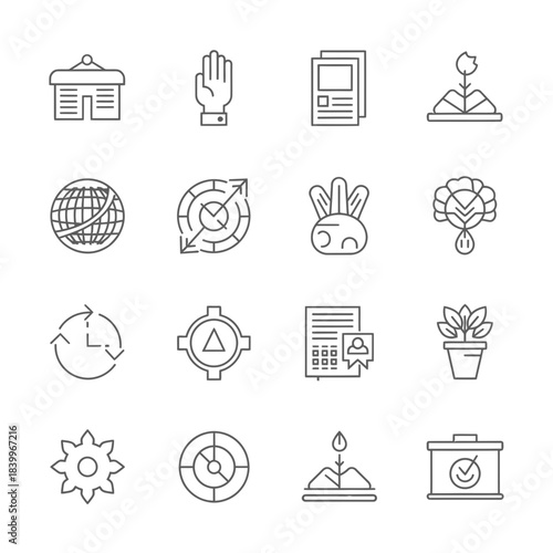 Modern line art icons set perfect for business, education, and environmental themes with a clean, minimalist style for versatile designs and visual appeal