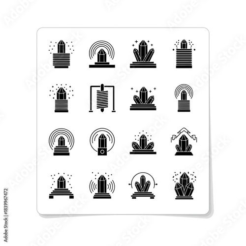 Magical crystal collection perfect for spiritual design, wellness branding, or mystical themes, radiating positive energy and modern minimalist style in vector format