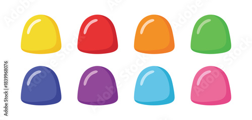 Collection of vibrant jelly drops in various colors, sweet sugar confectionery snack