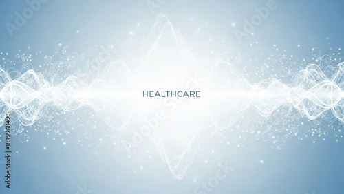Digital healthcare technology concept with abstract data wave and medical innovation.