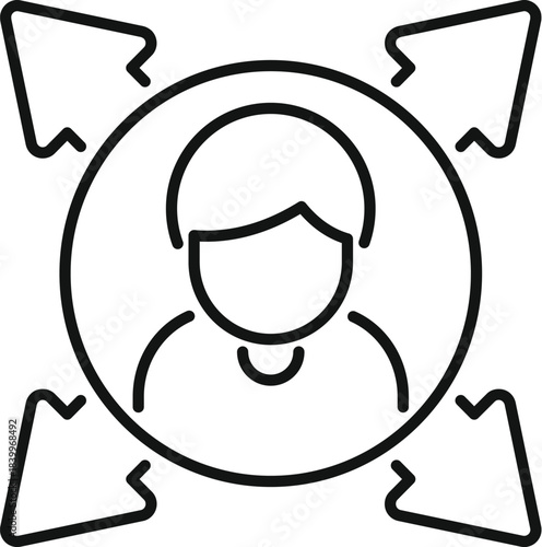 Person connecting with multiple arrows representing influence and outreach