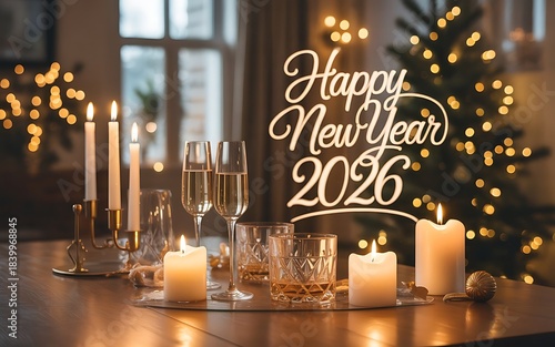 Cozy Elegant New Year 2026 Celebration With Candles Champagne And Warm Holiday Decor
