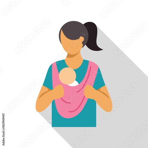 Woman carrying a baby in a baby sling, representing parenthood concepts