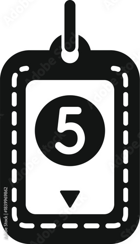 Elevator indicator showing the fifth floor and an arrow pointing down