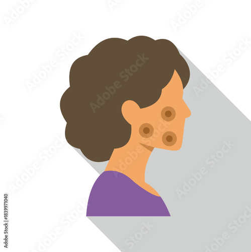 Woman showing various skin problems and conditions on her face, concept of dermatology