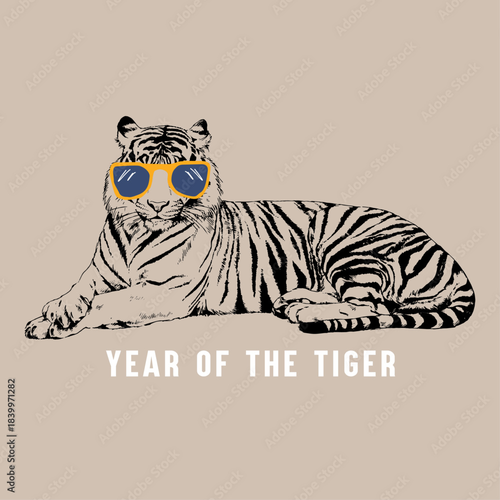Obraz premium Cool Tiger Illustration Wearing Sunglasses.ai
