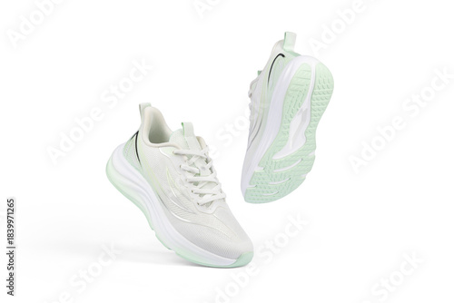 Flying sports sneaker on transparent background for dynamic advertising