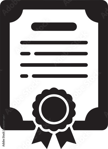 certificate document with seal ribbon and decorative border vector icon