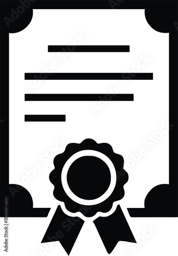 certificate award emblem badge seal ribbon vector outline icon