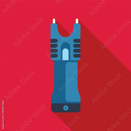 Stun gun safety device flat icon with a long shadow on a red background