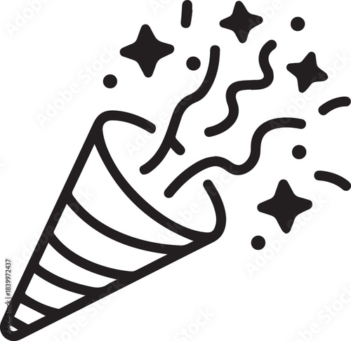 confetti party popper line drawing releasing stars streamers dots