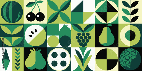 fruit square tiles set with abstract fruit and plant motifs