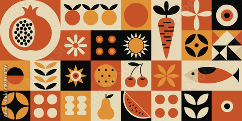 fruit tile pattern geometric fruit and vegetable illustration