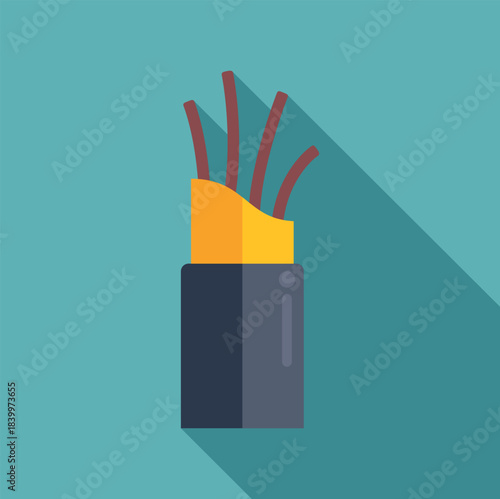 Electrical wire showing internal cables for electricity and communication technology in flat design style