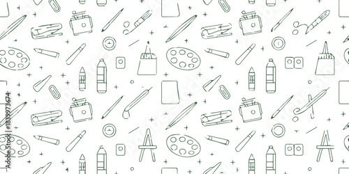 art seamless pattern stationery icons paintbrush pencil palette