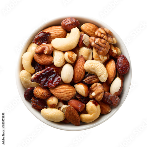 Variety of Mixed Nuts in Bowl on White Background for Snacks and Recipes