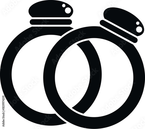 Interlocking black silhouette rings on white background, representing marriage and engagement