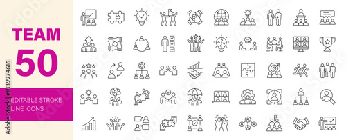 Team icon set. Editable line icons. Vector illustration.