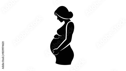Silhouette of a pregnant woman holding her belly, symbolizing motherhood and anticipation.
