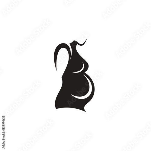 A stylized black silhouette of a pregnant woman's torso, depicting maternity and new life.