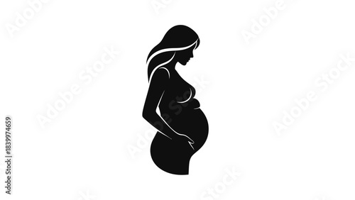 Silhouette of a pregnant woman cradling her belly, symbolizing motherhood and new life.