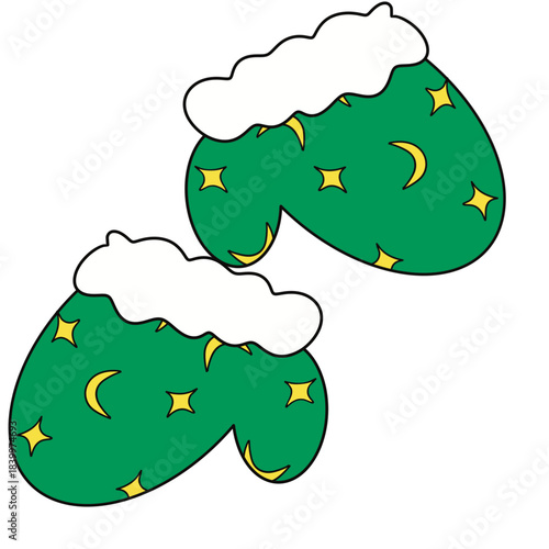 Cozy Green Starry Mittens Winter Gloves