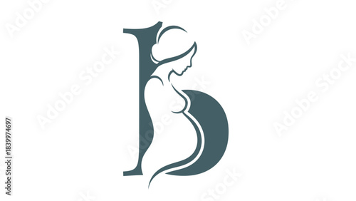 A stylized letter B incorporating the silhouette of a pregnant woman in profile, representing maternity or fertility.