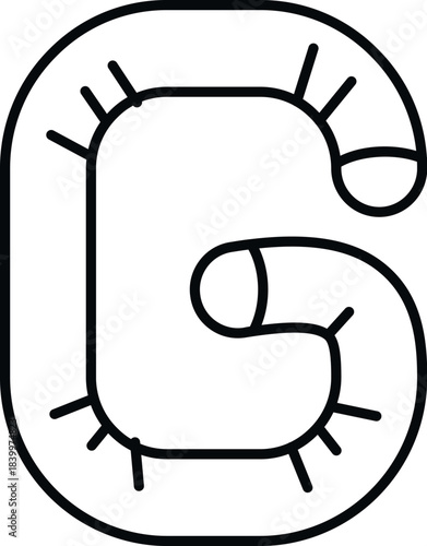 Letter g shaped as a human intestine organ with vili line art