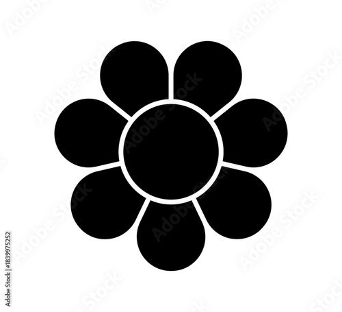 Flower diagram with 7 petals. Flower with seven leaves flat shape icon. Infographic circle diagram. Pie chart. Round wheel chart. Vector illustration isolated on white background.