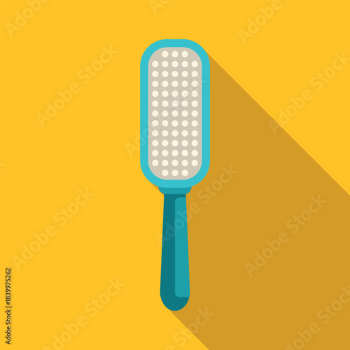 Foot file tool for pedicure, featuring a flat design with long shadow on a yellow background