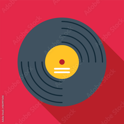 Vinyl record icon representing retro music and audio playback with a long shadow