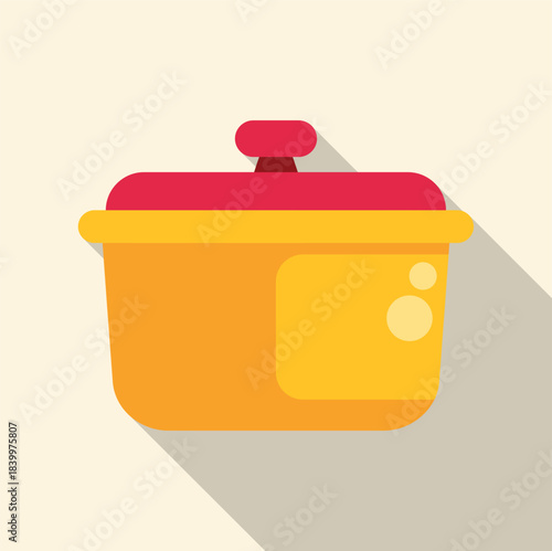 Yellow food container with a red lid used for meal prep and kitchen storage