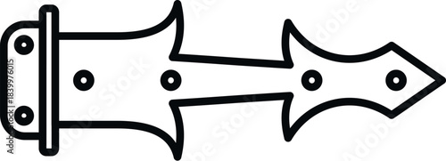 Outline icon representing an ornate, antique door hinge for gates or chests