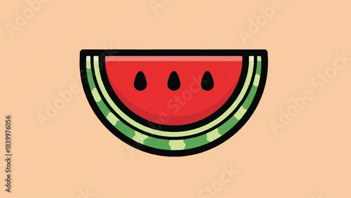 Illustration of a juicy watermelon slice with seeds.