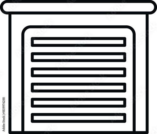 Garage building exterior with a closed roll up door showing storage and parking concept