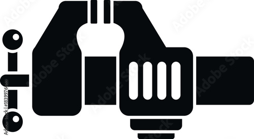 Vise holding an object, presenting a simple black and white workshop tool icon
