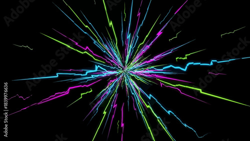 Vibrant Explosion of Energy and Light: A captivating burst of vivid colors radiates from a central point, showcasing dynamic energy and a visually stimulating abstract design.