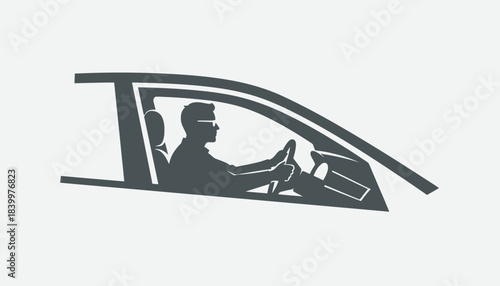 Driver Silhouette Side View in Car, Man Driving Vehicle Minimalist Graphic, Private Transportation and Commuting