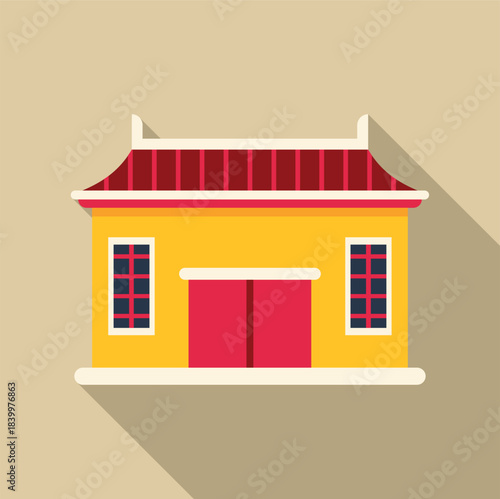 Chinese temple building featuring traditional architecture and vibrant colors in a flat design style