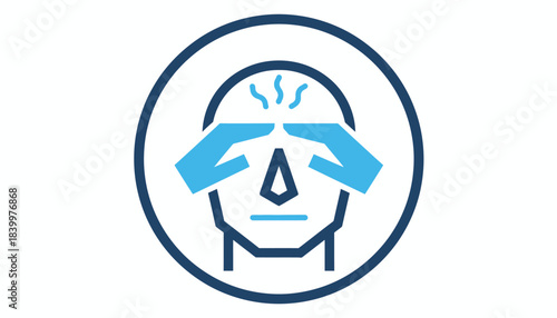 Icon of Headache and Sinus Pain, Man Rubbing Forehead Stress Symbol, Minimalist Migraine and Tension Graphic