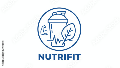 NutriFit Icon Protein Shake Leaf Heartbeat, Fitness Nutrition and Healthy Supplement Logo, Gym Power and Natural Energy Graphic