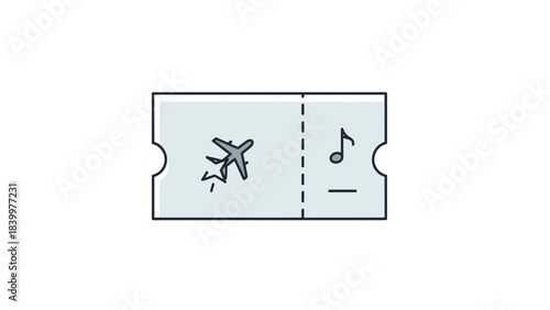 Ticket to Adventure: A simple ticket, adorned with a flying aircraft and a musical note, symbolizes a journey filled with new experiences and memorable melodies.