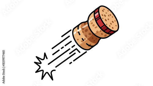 Cork Explosion: Dynamic illustration depicts a champagne cork exploding outward, representing celebration, joy, and the opening of a festive occasion.