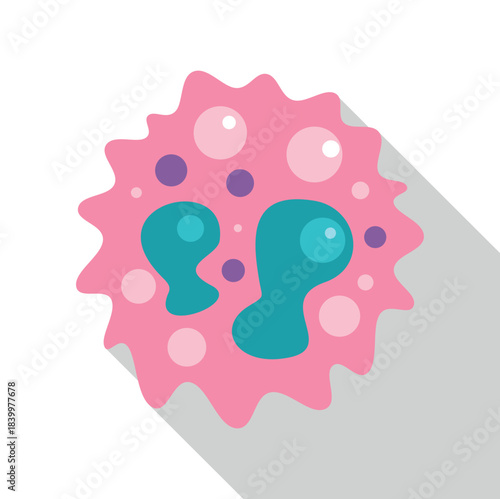 Microscopic cell displaying nucleus and organelles in flat design