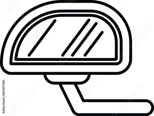 Car side mirror showing a basic line art illustration representing vehicle safety